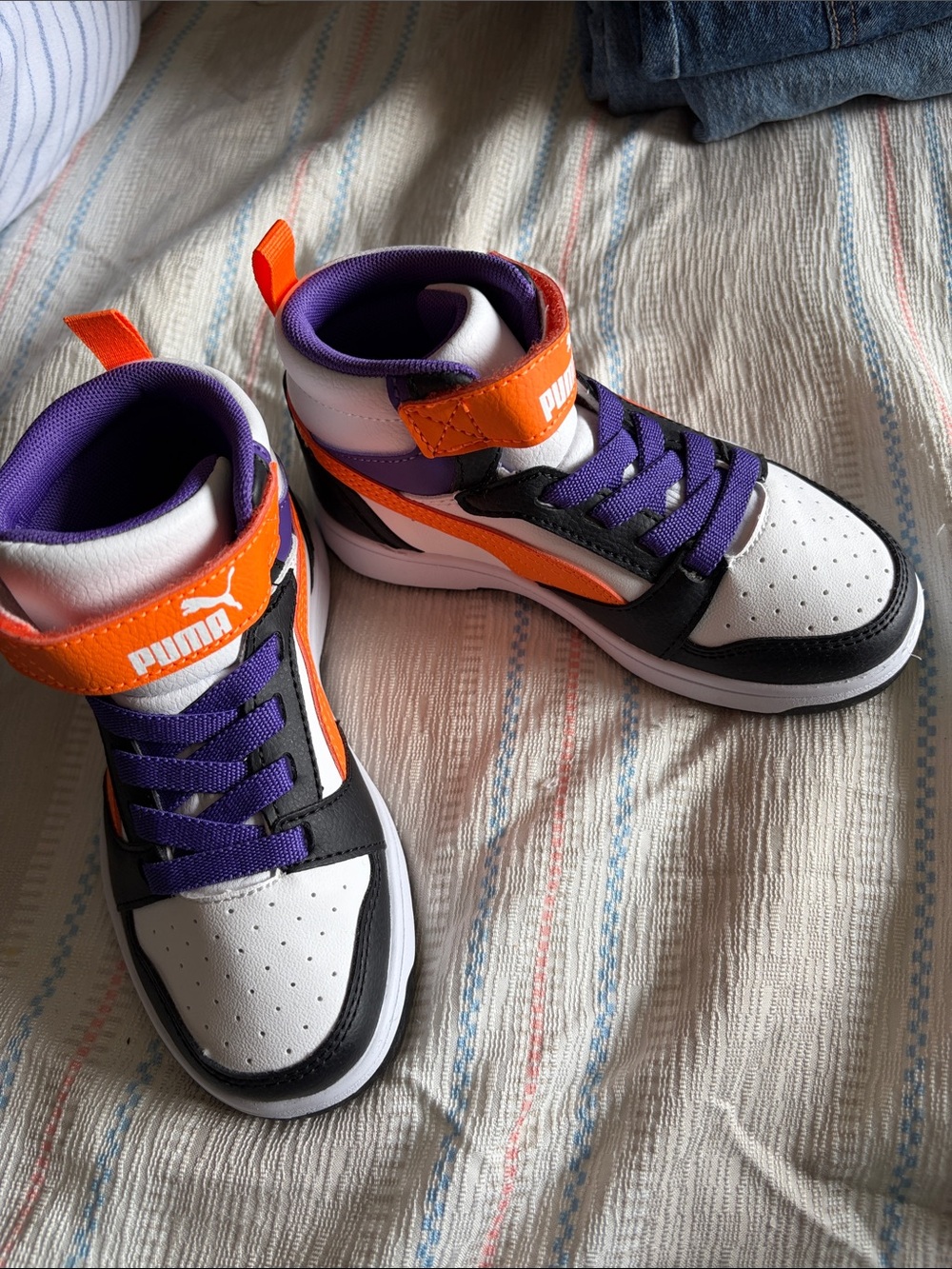 Puma Kids High-Top Sneakers — White, Orange & Purple